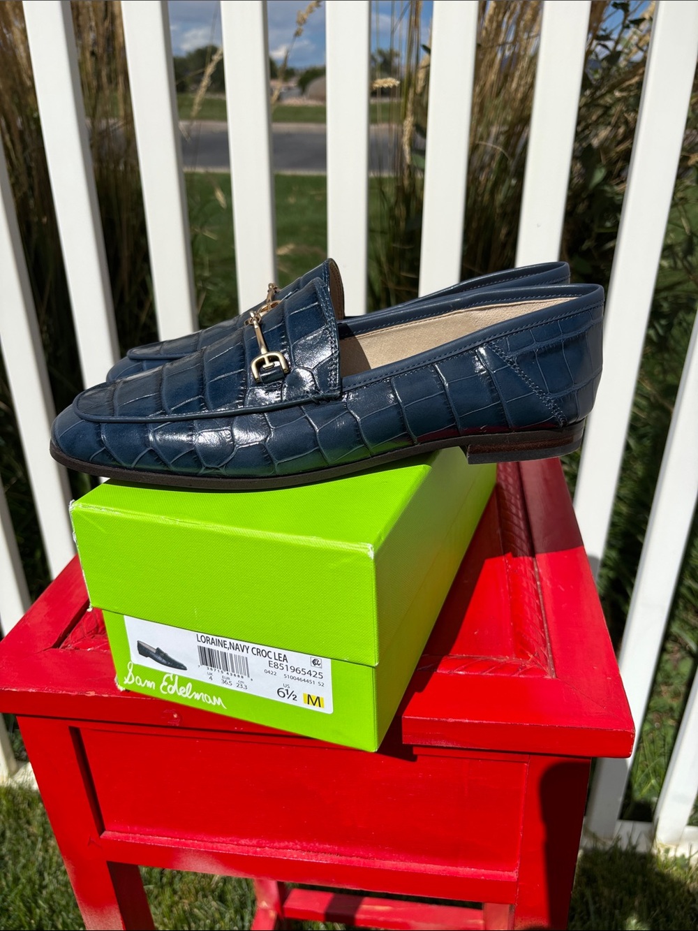 Sam Edelman Med Blue Croc Like Leather Loafers, Size 6.5